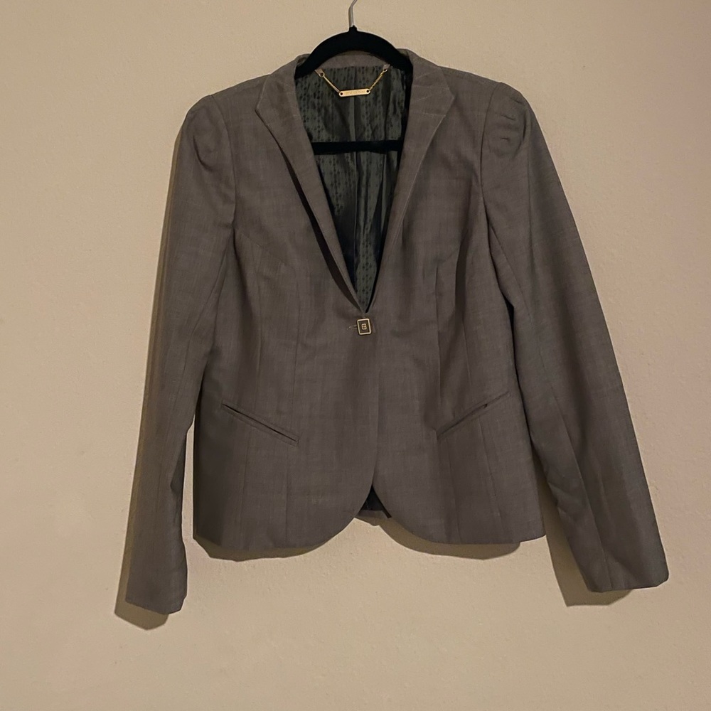💛Trina Turk Taupe Blazer Single Button Closure Size 8 Women’s 2 Pockets